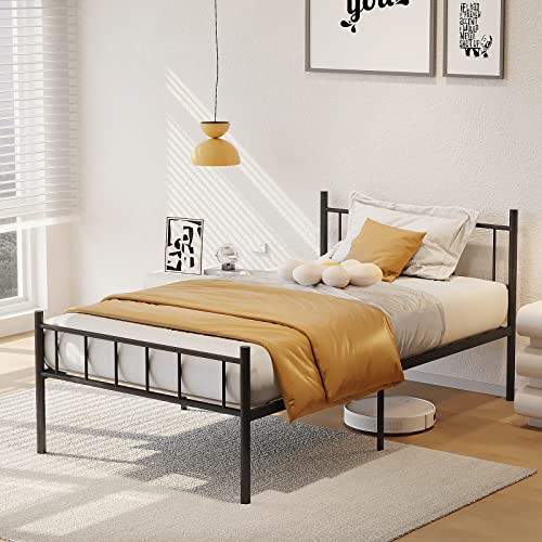 Zunatu Metal Bed Frame Platform With Headboard & Footboard Heavy Duty Sturdy Foundation With Storage Space Squeak Resistant Easy Assembly,No Box Spring Needed,Twin #TOP5