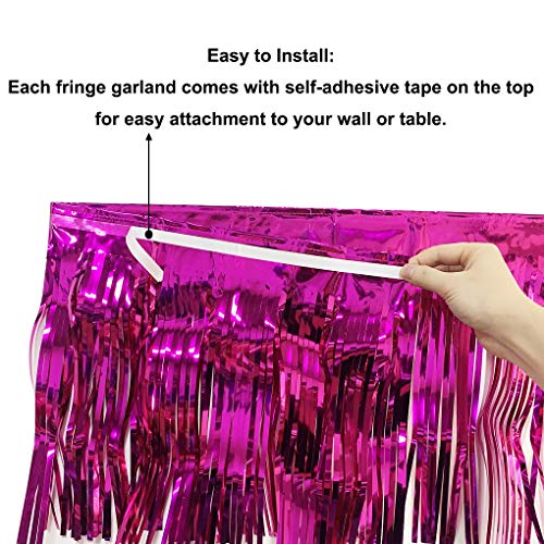 Image of Foil Fringe Garland - Pack of 3- Metallic Parade Floats Skirting Tinsel Streamers Banner for Birthday Wedding Dec 4th of July Homecoming Float (Fuchsia)