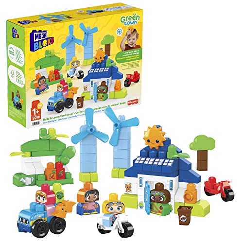 Mega Bloks First Builders Ville Verte, Maison écologique, Jeu de Construction, 92 pièces Dont Gros Blocs et 4 Personnages, pour Enfants et bébés dès 1 an, HCG36