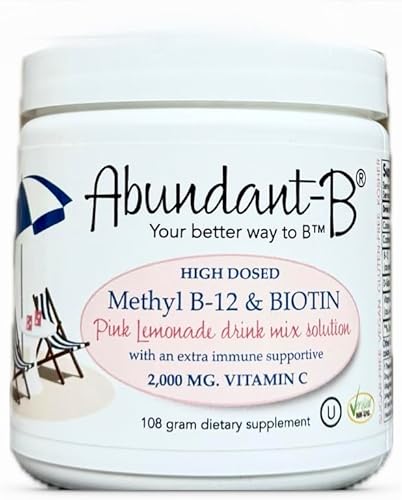 Sufficient-C Abundant-B - Mezcla de bebida energética de alta dosis de metilo B-12 y biotina con limonada rosa, sabor con función en cada sorbo