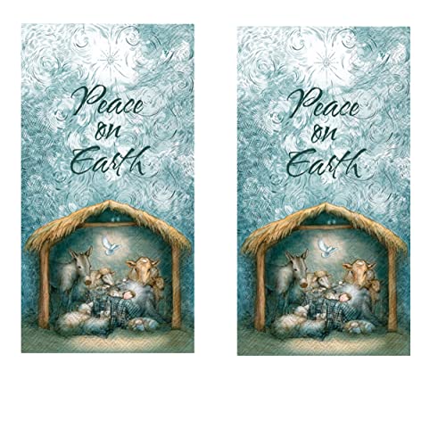 Christmas Hand Towels Sets: Quality Disposable Paper Hand Towels Featuring Holiday Themes - 32 Total Holiday Guest Towels Per Set (Peace Nativity)
