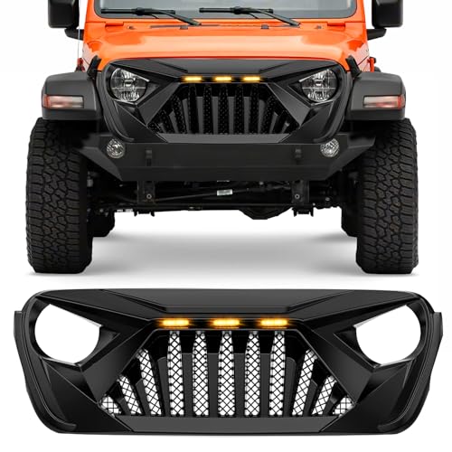 Image of Nilight Front Bumper Grill Cover for 2018 2019 2020 2021 2022 2023 2024 2025 Wrangler JL and Gladiator JT with LED Amber Lights Matte Black