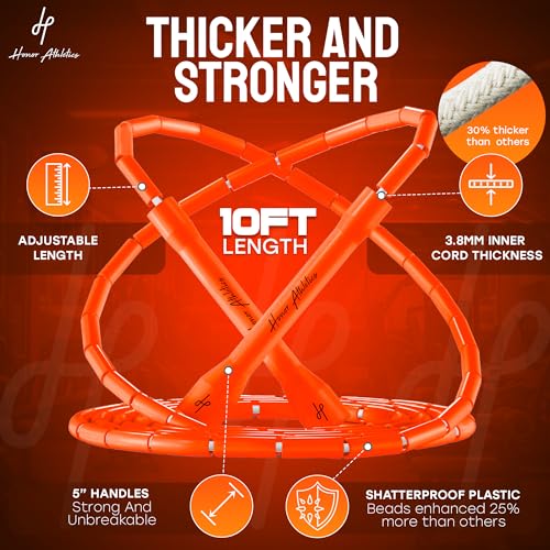 Honor Athletics 2.0 Beaded Jump Rope - Adjustable with Unbreakable Handles & Shatterproof Beads for Enhanced Fitness Training (Orange Rocket)