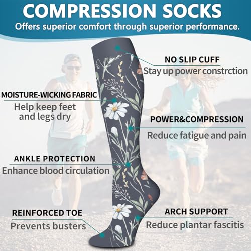 Image of 6 Pack Copper Compression Socks for Women and Men Circulation-Best Support for Medical,Running,Nursing,Athletic
