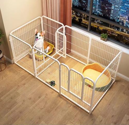 ペットサークル 犬 ペットフェンス サークルケージ ドア付き 室内 屋外 置くだけ 柵 自立 ケージ 小型犬 セットドア付 6枚 接続式 簡単組み立て 工具不要 折りたたみ 犬用 広げる レイアウト自由 (100*50*50cm6枚,ホワイト)