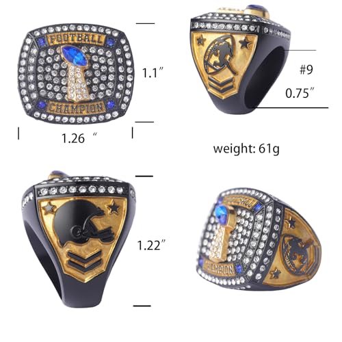 Image of 12 pcs Pack FFT02 6 Styles Football Championship Trophy Ring Champion and Finalist Awards Finger Size 9