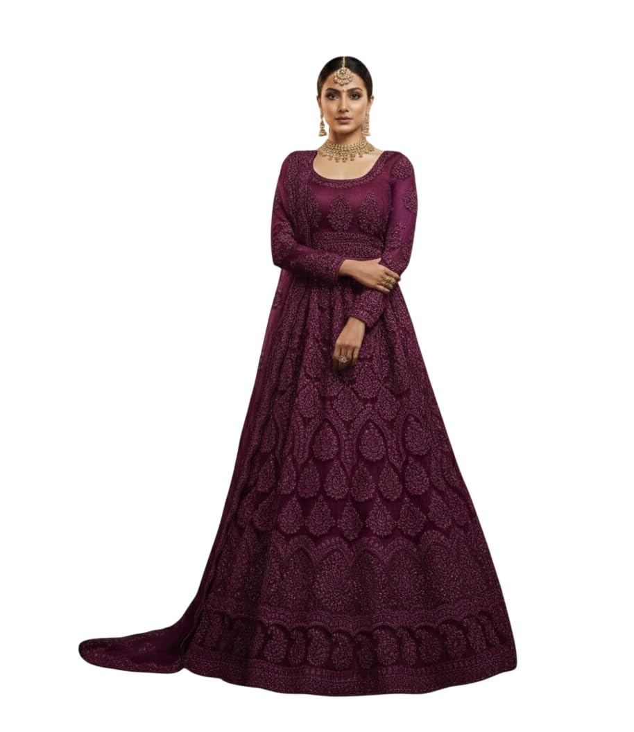 kv fashion Women's Net Embroidered Semi-Stitched Gown Charvi Gown-GEM2-picture-30