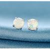 Stunning Rose Gold Plated Opal Studs, 18K Rose Gold Plated Opal Stud Earrings 6MM Round For Women