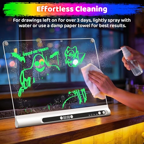 16“ Rechargeable LED Drawing Board, 9-Color Light Modes with Timer & Built-in Stand, Neon Art Dry Erase Glow Up Doodle Note Pad, Sketching Gift Toy for Kids/Girls/Teens, 6 Markers & Tracing Book — view 6