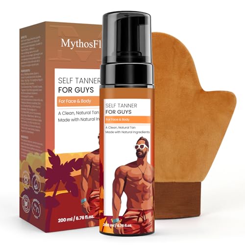 MythosFlow Self Tanner for Men Self Tanning Mousse with Mitt, Fast-Drying Sunless Tanner Foam for...