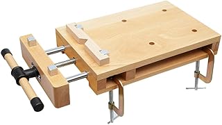 Portable Wood Workbench Work Table, Wood Bench Vise Woodworking, Woodworking Desktop with G-Type Fixing Clips and 4 Limit Blocks for Teaching, Mechanical Maintenance, Home Repair