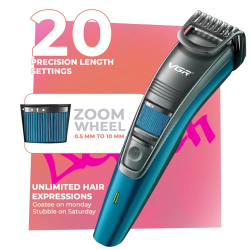 Image of VGR V-052 Beard Trimmer for Men| 12 Weeks of Trimming, 120 Min Runtime| USB Charging, Cordless Use| 20 Length Settings| Self Sharpening Stainless Steel Blades| Full Body Trimmer| 2-Year Warranty