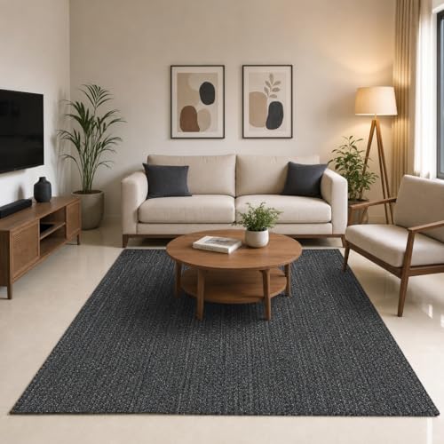 Image of Handmade Cotton Braided 8x10 feet Area Rug - Washable, Low Pile Reversible Floor Mat for Bedroom, Kitchen, Entryway & Living Room - Eco-Friendly Woven Carpet - (Charcoal, Rect)