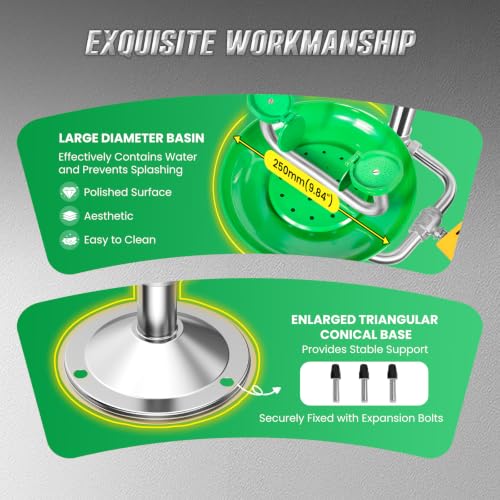 Image of Huanyu Emergency Shower and Eye Wash Station OSHA Approved Eyewash Station | Safety Shower 304 Stainless Steel Stand Plumbing Eye Washing Unit Commercial Eye Wash Kit Eyewash Sign Industrial Lab (1104)