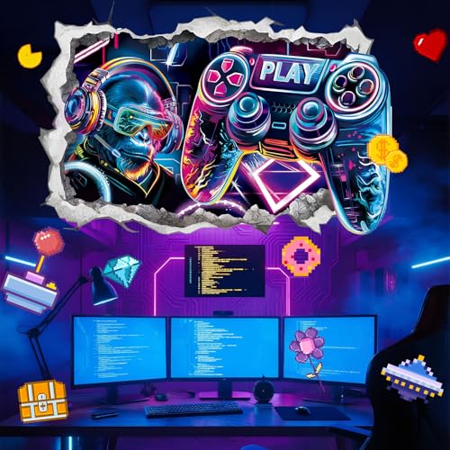 Xinlon 3D Stickers Muraux Gamer, Contrôleur Décoration Murale, Bleu Gamer Poster Murale Décoration, DIY Sticker Gamer, Mural de Garçon Dortoir pour Chambre...