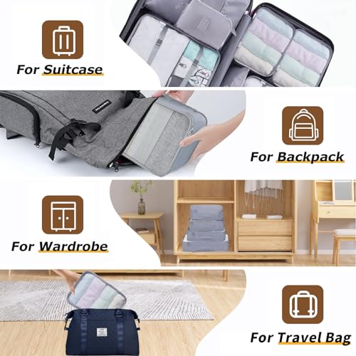 10 PCS Packing Cubes for Suitcase, Grey Waterproof Suitcase Organiser Bags Set, Travel Essentials Bag Travel Organiser Bags Storage Packing Cubes for Suitcases Backpack Carry On Luggage - Image 5