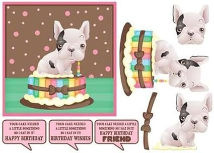 Bouledogue Francais Assis Dans Fun Gateau D Anniversaire Topper Par Tanya Hall Amazon Fr Cuisine Et Maison
