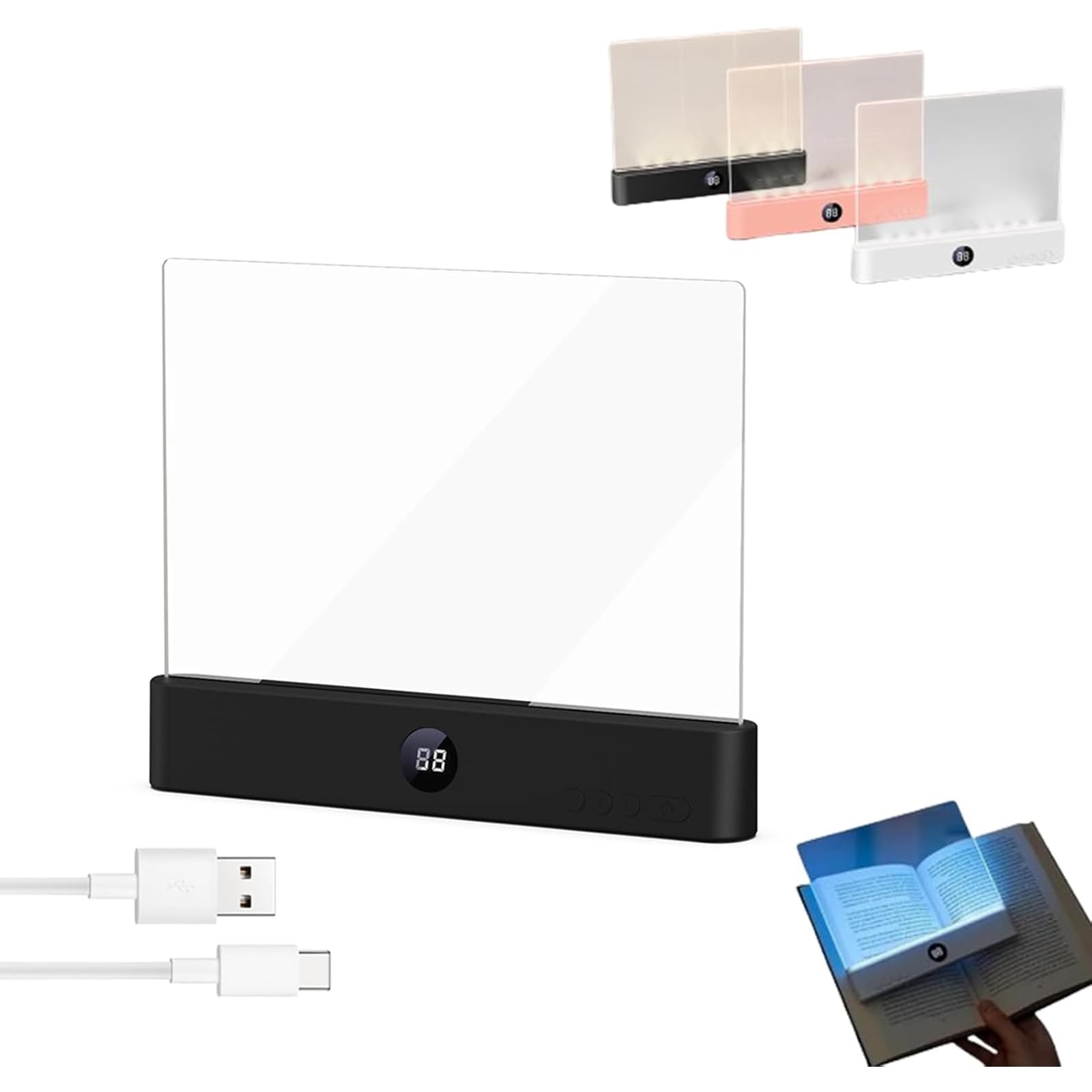 Lampada da Lettura a LED Ricaricabile, Lampada da scrivania Multifunzionale con Colori Regolabili e Timer, Pannello dimmerabile, Protezione per Gli Occhi per la Lettura Notturna.