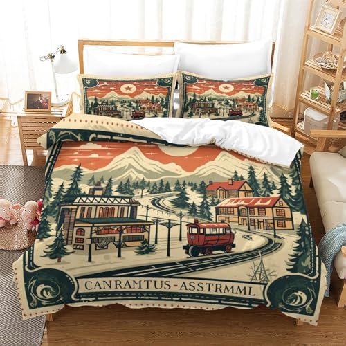 Parure de lit Noël vintage microfibre premium 200x200 cm imprimé 3D
