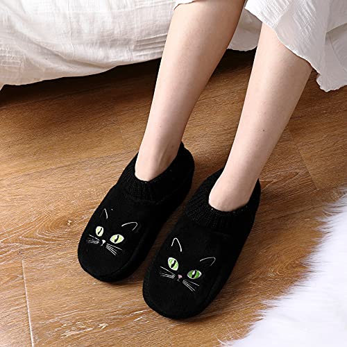Slipper Socks for Women-Winter Cozy Soft Non-Slip Fleece-Lined Knit Black Bedroom Socks-Cat Gifts for Lady 6