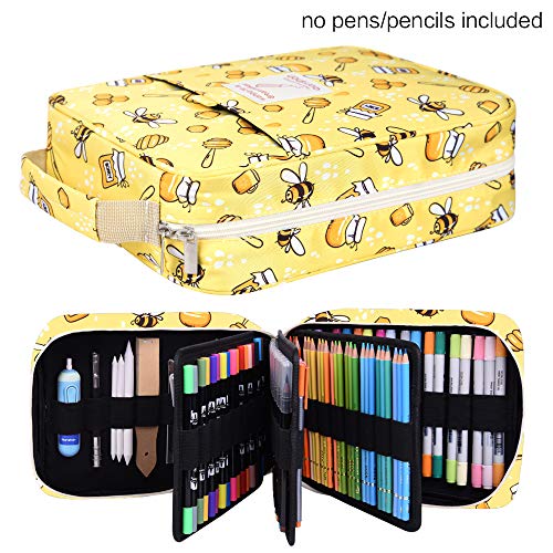 Qianshan 202 Colored Pencils Pencil Case - 136 Color Gel Pens Pen Bag Or Marker Organizer - Universal Artist Use Supply Zippered Large Capacity Slot Super Big Professional Storage Bee #TOP1