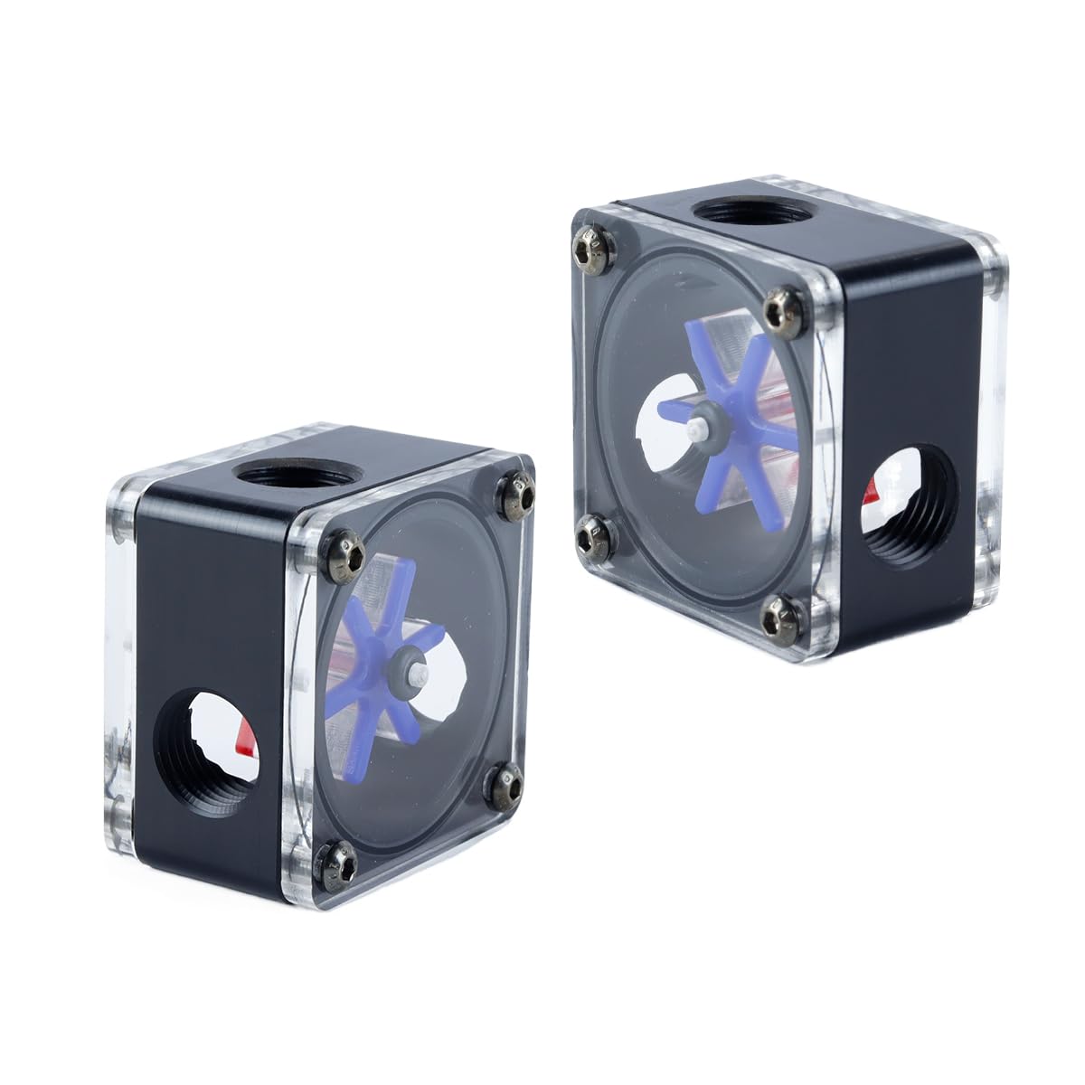Ausi Misuratore di portata ad alta visibilità con filettatura G1/4 per raffreddamento ad acqua per PC - 6 giranti, indicatore di flusso a 3 vie con monitoraggio del refrigerante in tempo reale