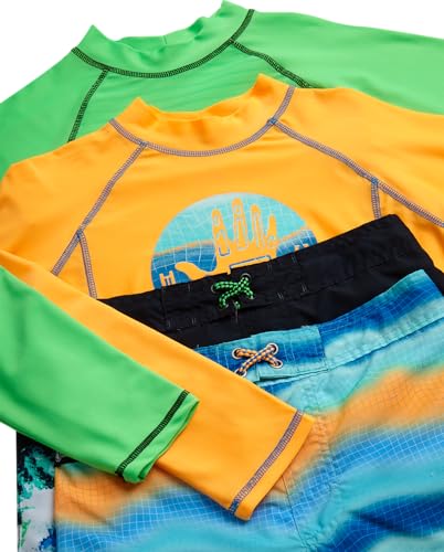 Body Glove Boys Swim Set - 4 Piece UPF 50+ Swim Trunks and Rash Guard for Boys Kids Swimwear Set (Sizes: 4-12)3