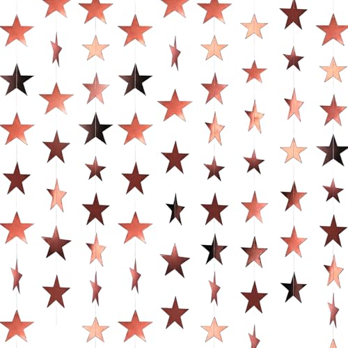 Image of Spakon 65 Feet Glitter Star Paper Garland Banner Hanging Decoration Star Streamers Double Side 2026 Graduation Decorations for Wedding Birthday Festival New Year Party Decoration(Rose Gold)