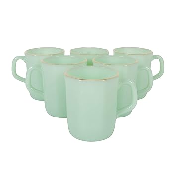Break Resistant Opal Glass Tea, Coffee or Milk Mug for Home and Kitchen, Dishwasher Safe - Ideal Gift for Housewarming; Color- Green; Set of 6 Pieces