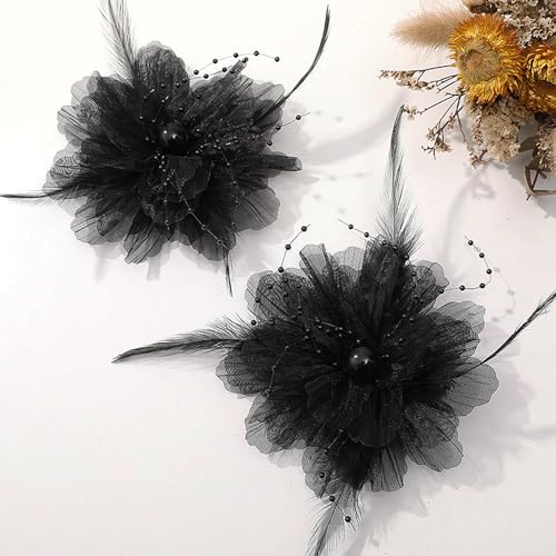 Pinza vintage para cabello con plumas y flores grandes miniatura 6