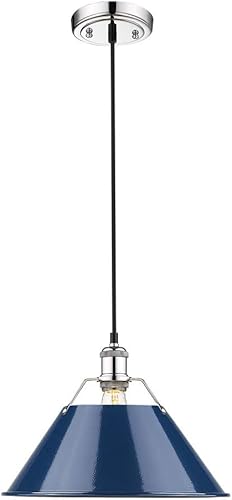 Miniatura 2 de Golden Lighting 3306-L CH-NVY Colgante Orwell, cromado con pantalla azul marino