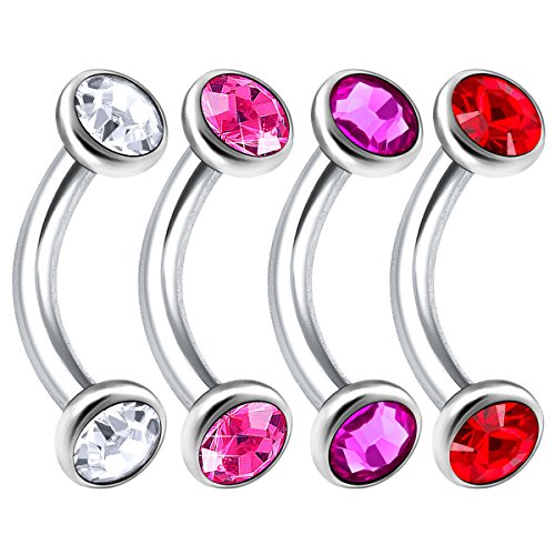 bodyjewelrytrend 4 Stück 1,2mm 6mm Piercing Banane augenbrauen Ohr Septum Kristall-Halbkugel Nase Helix chirurgenstahl Eskimo Piercing lippe schmuck Rook bananenstecker E5VCT