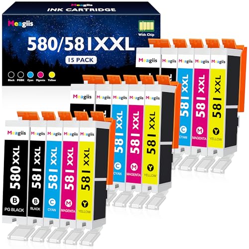 Meagiis PGI 580 XXL CLI 581 XXL Cartucho de Tinta Compatible con Canon 580 Canon 581 con PIXMA TS6150 TS6151 TR7550 TR8550 TS6250 TS6351 TS6350 TS6251 (3 PGBK, 3 Negro, 3 Cian, 3 Magenta, 3 Amarillo)
