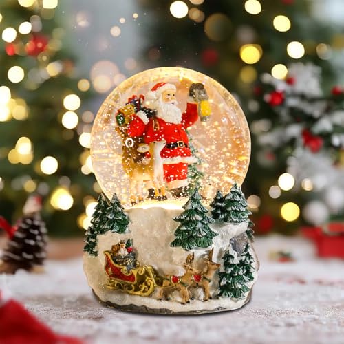 Christmas Snow Globes Glitter Musical Snow Globe with Santa Clause Bags Reindeers Trees 8 Songs Color Changing Battery Operated Snowglobe for Christmas Home Party Decor