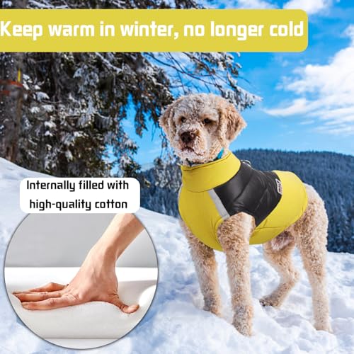 YOUYIKE Hundemantel für Hunde, Hundekleidung, Hundemantel Wasserdicht Hundejacke Winter Warme Jacke für Kleine Mittelgroße Hunde Hundebekleidung Warm Haustier Kleidung für Kaltes Wetter (Gelb, XL)