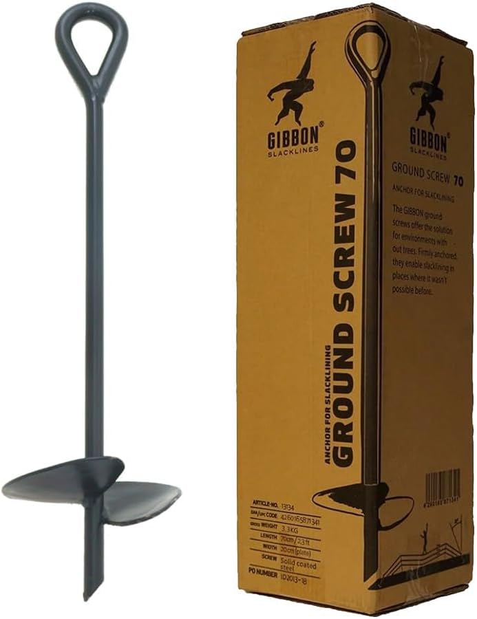GIBBON Slackline Ground Screw - Ground Anchor to Slackline without Trees - Slack Line Accessory - 2.3ft Screw in Earth Anchor, Slackline Accessories