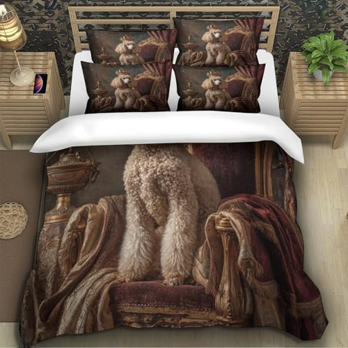 Housse de couette caniche royal lit single en microfibre premium vintage - 5