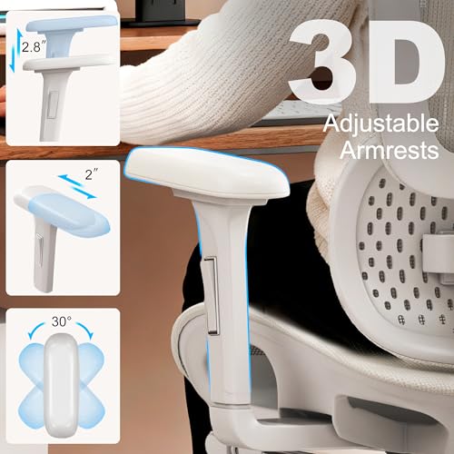 Image of Vonesse Ergonomic Office Chair,Desk Chair with Adjustable 3D Headrest and Armrests, Gaming Chair with Dynamic Lumbar Support & Adjustable Depth Breathable Mesh Seat (White)