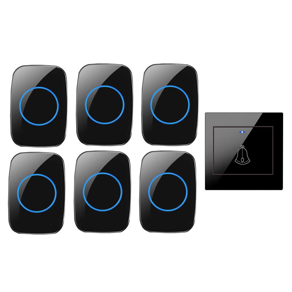 Kit campanello wireless con 6 ricevitori, portata 300 m, IP44, impermeabile, 36 suonerie, 4 livelli di volume, colore: nero