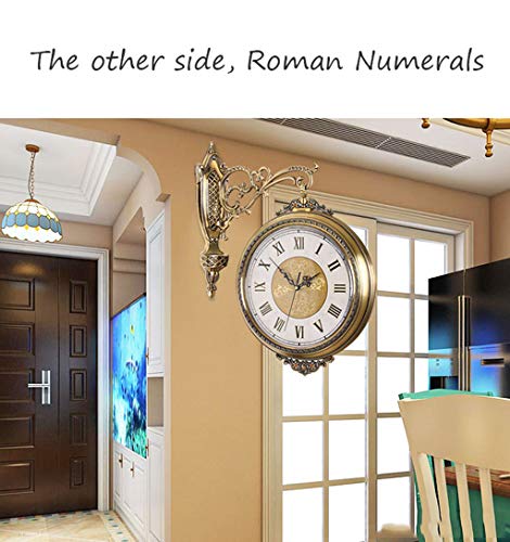 Retro Station Clock European Style Double-Sided 360°Rotating Wall Clock Creative Quartz Movement Silent Wall-Mounted Clock Living Room Bedroom Study Pastoral Outdoor Garden Wall Decoration #TOP3