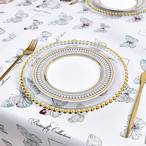 Lohascasa Vinyl Rectangle Tablecloth Spring Vinyl Table Cover Rustic Plastic Waterproof Tablecloths Spillproof Wipeable Pvc Table Cloth Outdoor Camping 54X70 White Butterfly #TOP5