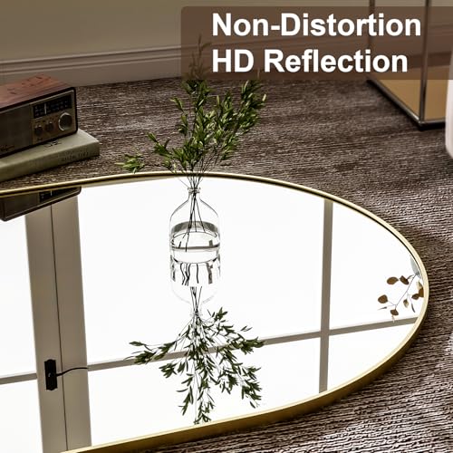 GLSLAND-38x77 inch Arched Full Length Mirror - Floor Mirrors Aluminum Alloy Frame Full Body Dressing Mirror for Bedroom Living Room,Gold