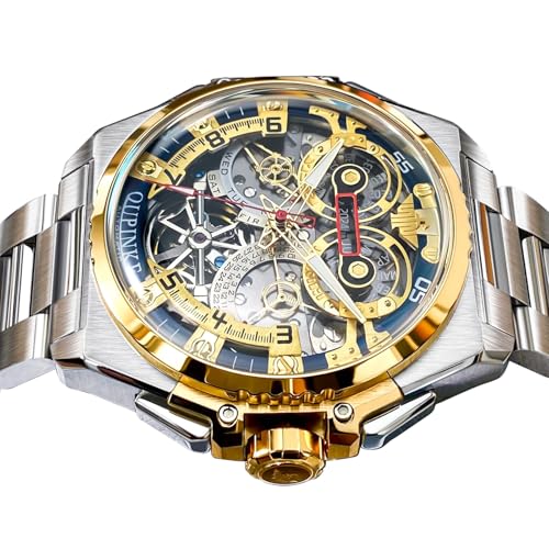 Image of OLEVS Automatic Watches for Men 43MM Skeleton Large Dial 3Hand Self Winding Watch Stainless Steel Dress Luxury Mechanical Waterproof Luminous Wirst Watch Gift