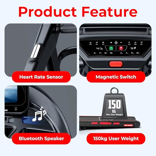 Image of Sparnod Fitness STH-5730 High-Performance Treadmill, 7HP Peak DC Motor, Auto Incline 15.6 inch Touch Screen, Bluetooth Speaker, Hydraulic Foldable Running Machine for Gym, 150Kg Capacity, Shock Absorption