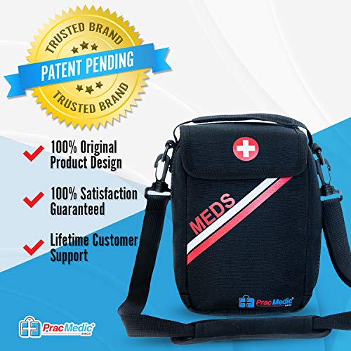 PracMedic Bags Lockable, Insulated, Travel Medicine Bag- Holds Epipens, Auvi-Q, Asthma Inhaler & Spacer or Diabetic Supplies, Your Personal Medicine Organizer- Grab and Go with T-MEDS Bag (Black)