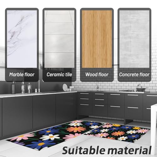 Alfombras de cocina para piso con estampado de flores y base protectora 7