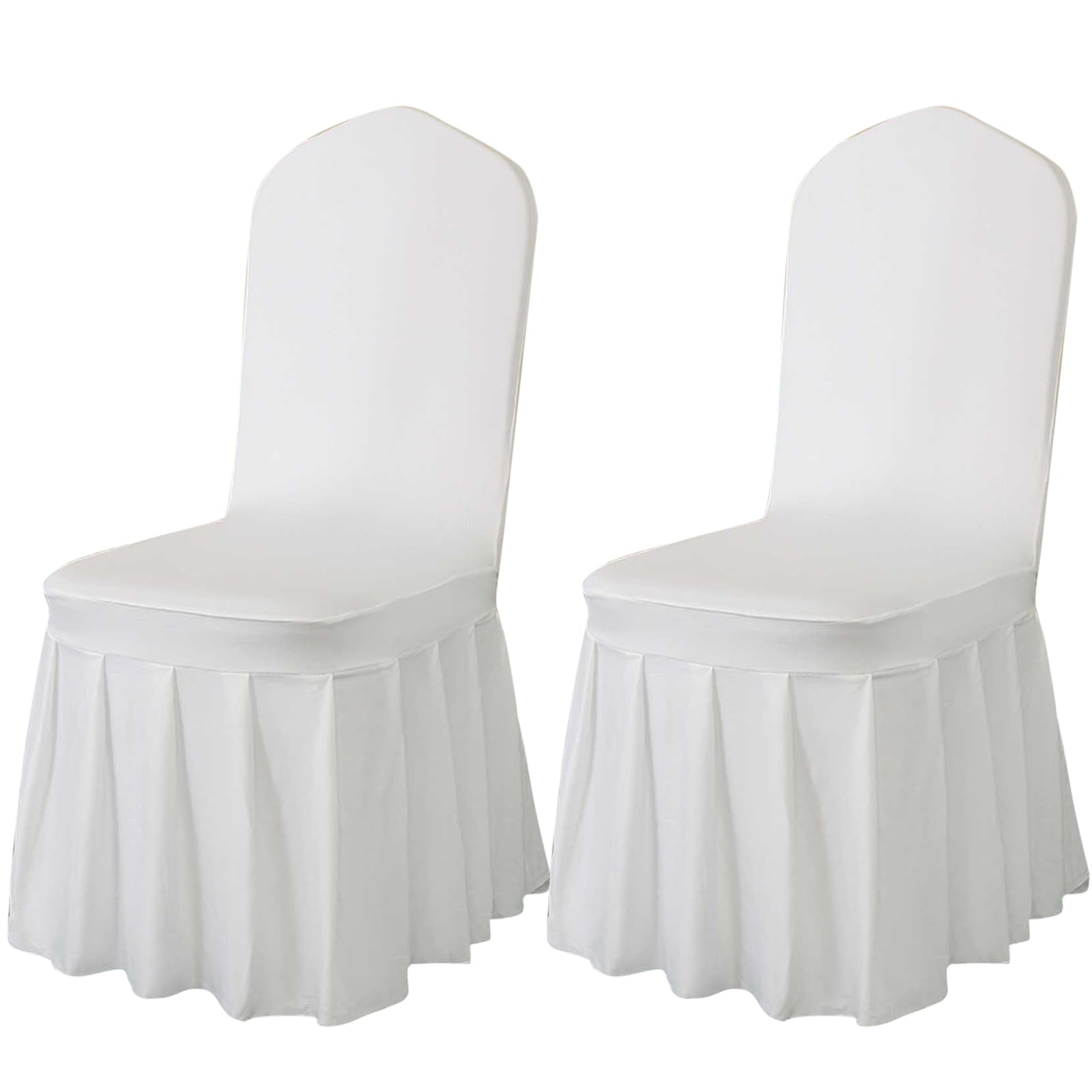Rakila 2PC Parson Skirt Removable Chair Covers Stretch Spandex Washable Fitted Chair Protector Cover for Dining, Party, Ceremony (Ivory)