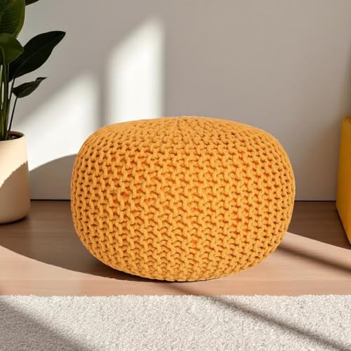 CASVO Handmade Large Knitted Pouffe Ottoman 100% Cotton Chunky Couffes for Living...