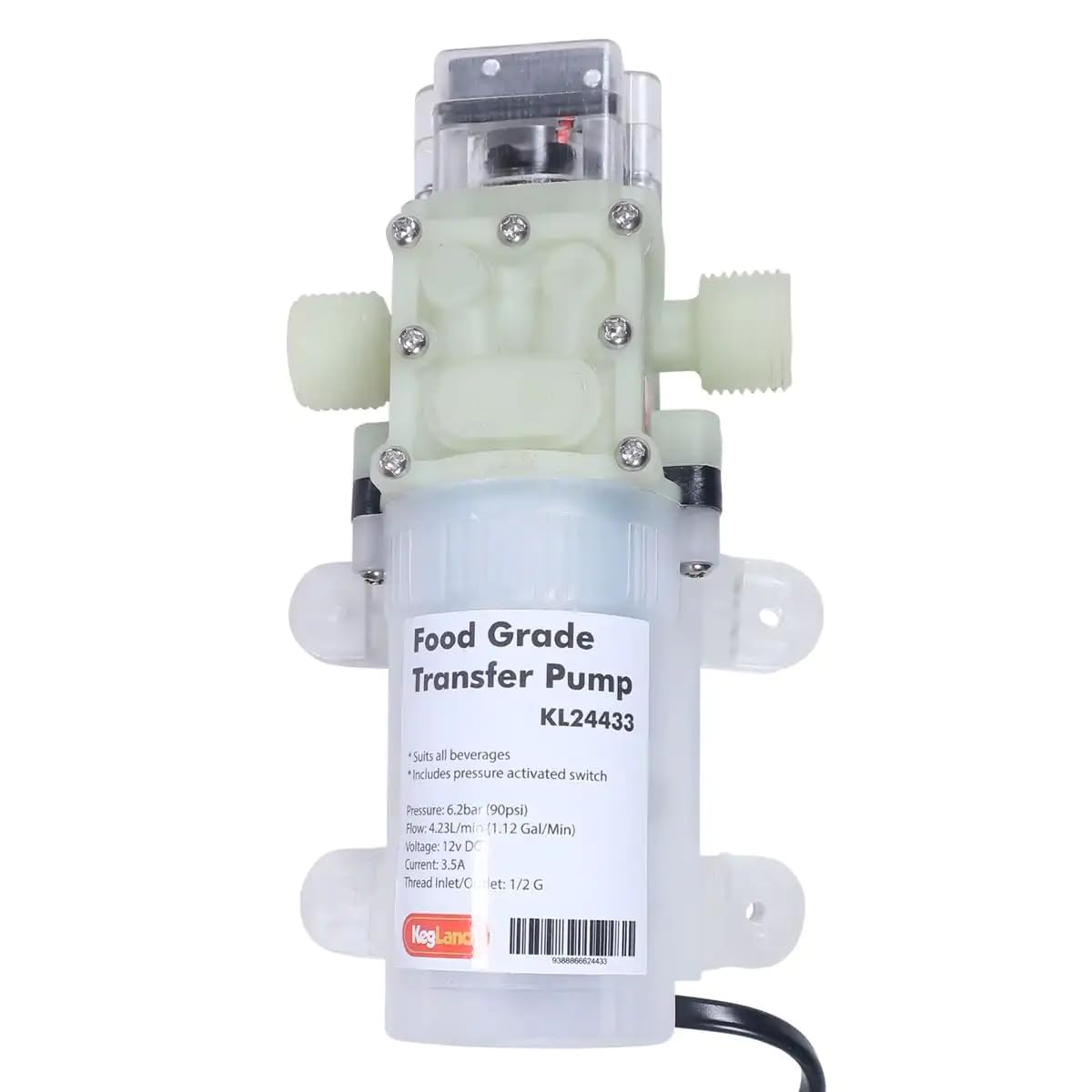 Kegland Super Sucker – pompa syfonowa (1/2" BSP) – łącznie z zasilaczem sieciowym – samozasysająca pompa do napojów maks. 60°C Homebrewer