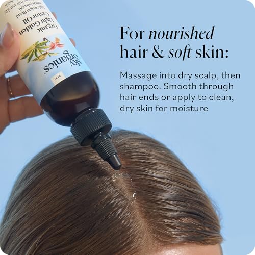 Image of Sky Organics - Organic Light Golden Castor Oil (6 fl oz /177 mL) Conditions Hair, Skin, Brows, Scalp - Castor Oil Organic - Jojoba, Safflower Seed, Sweet Almond - Vegan, Cruelty Free, Beauty, Hair Care